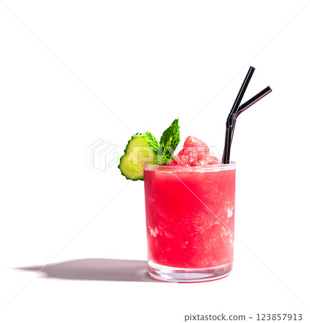 Watermelon slushie or granita cocktail isolated on white 123857913