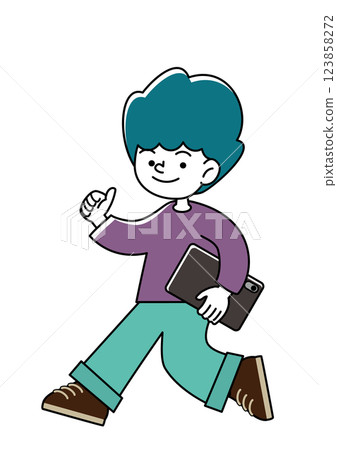 Vector illustration of a kid smiling and holding a tablet Vector illustration of a kid smiling and holding a tablet 123858272
