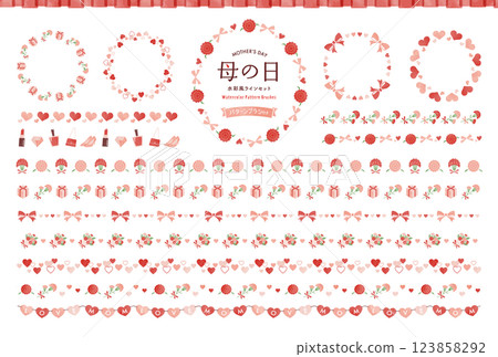 母親節裝飾邊框和線條套裝 [水彩風格] / 附贈圖案畫筆 123858292
