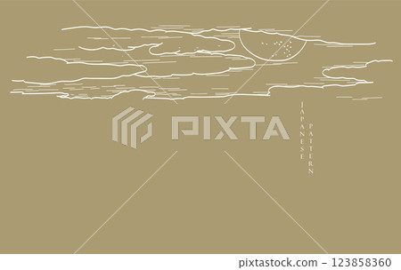 Japanese background with hand drawn Chinese cloud elements pattern vector. Abstract template with geometric pattern layout design in oriental style. 123858360