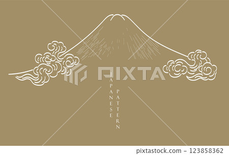 Abstract art background in vintage style. Chinese new year banner and card design. Hand drawn mountain forest with Japanese pattern vector. Contemporary shapes in vintage template 123858362