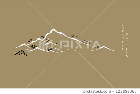 Abstract art background in vintage style. Chinese new year banner and card design. Hand drawn mountain forest with Japanese pattern vector. Contemporary shapes in vintage template 123858363