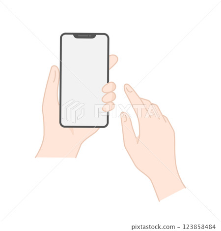Smartphone hand operation icon (vector line drawing, color) 123858484