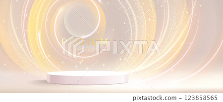 White round podium stage with gold swirling lines 123858565