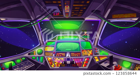 Futuristic cockpit of sci fi spaceship. 123858644