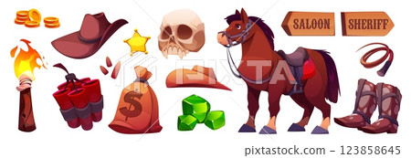 Wild west cowboy element set Wild west cowboy element set 123858645