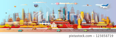 Travel landmarks China famous architectural and monument panorama. Travel landmarks China famous architectural and monument panorama. 123858719