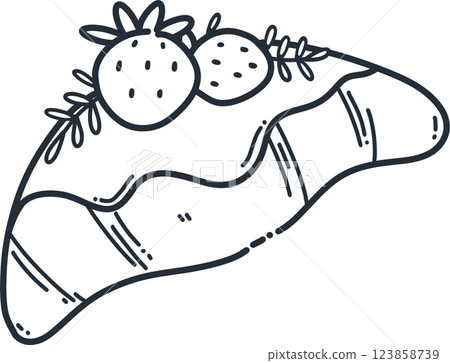 Strawberry Croissant with rosemarry monoline drawing clipart 123858739