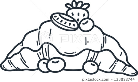 Mix berries strawberry kiwi blueberry croissant monoline drawing clipart Mix berries strawberry kiwi blueberry croissant monoline drawing clipart 123858744