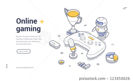 Explore online gaming with isometric design elements and engaging graphics for modern gamers 123858826