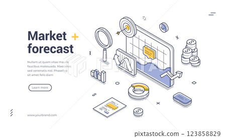 Market forecast web banner template featuring isometric vector illustration 123858829