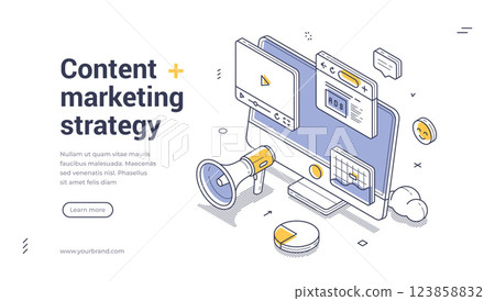 Modern web banner template highlighting content marketing strategy concepts 123858832