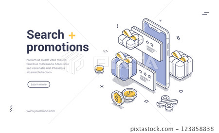 Effective web banner template for promoting search offers and discounts 123858838