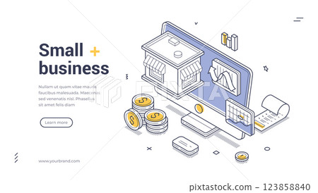 Effective isometric web banner template for promoting small business services 123858840