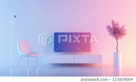 Neon Lit Minimalist Interior 123859004