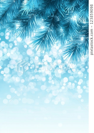 Sparkling Blue Pine Branches on Festive Bokeh 123859098