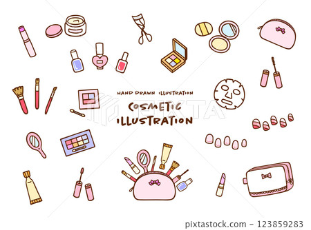 可愛的手繪彩色化妝品插畫套裝 可愛的手繪彩色化妝品插畫套裝 123859283
