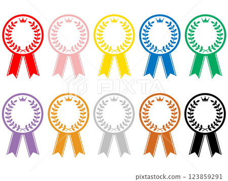 10 個帶有皇冠和桂冠的單色獎章式標籤 123859291