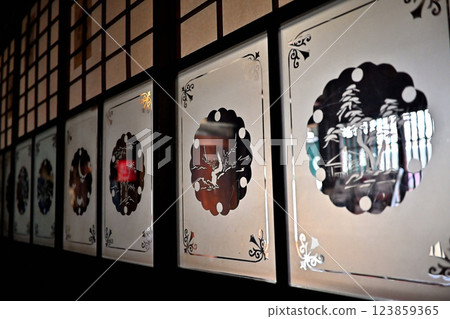 Retro glass sliding door at Gagaku no Yakata 123859365