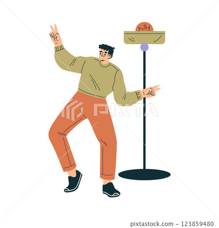 Man at Musical Festival Dancing Have Rest Vector Illustration 123859480