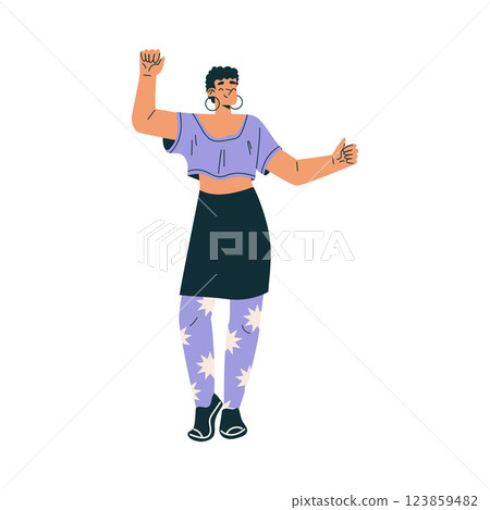 Woman at Musical Festival Dancing Have Rest Vector Illustration 123859482