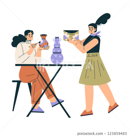 Weekend Market with Woman Character Buy Vase Vector Illustration 123859483