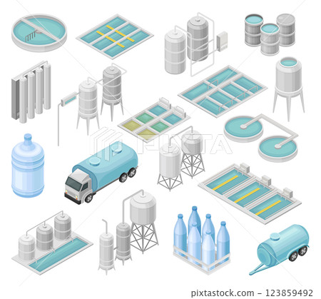 Water Purification Industrial System and Facility Vector Set 123859492