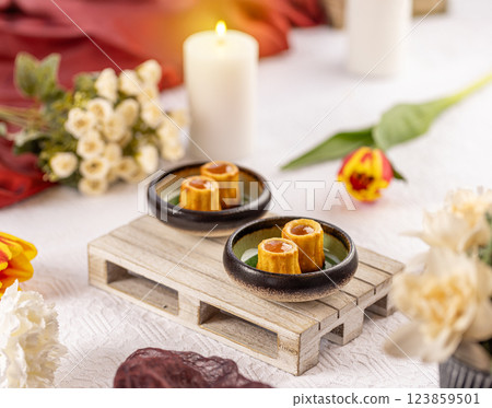 Still life of small cakes 123859501