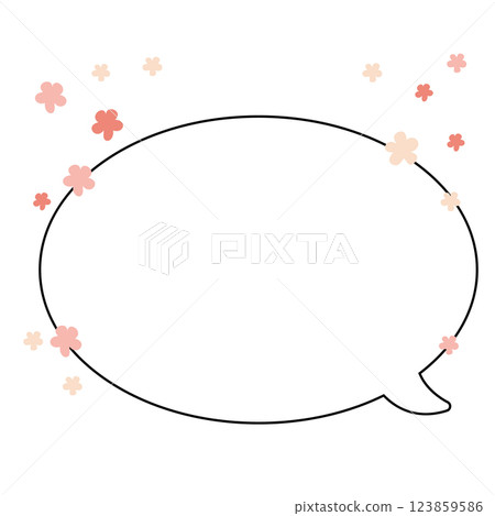 Speech bubble with pink flowers _ horizontal writing _ right tail 123859586