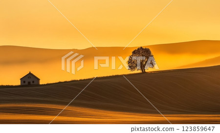 Serene Sunset Over Rural Landscape 123859647