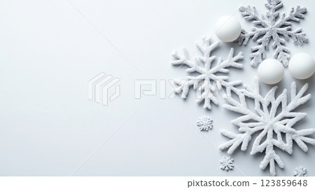 Festive Ornaments and Snowflakes Arrangement 123859648
