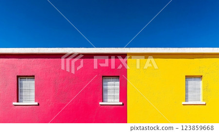 Colorful Building Facade Minimal 123859668
