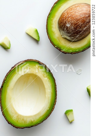 Ripe Avocado Halves Top View Ripe Avocado Halves Top View 123859722