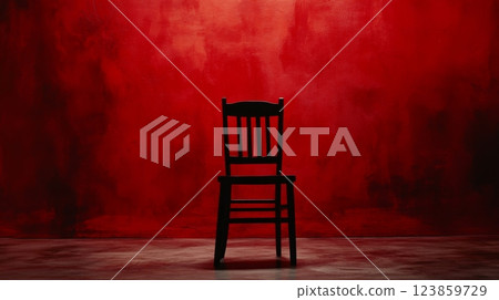 Simple Chair Against Red Wall 123859729