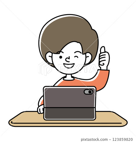 Vector illustration of a smiling child studying on a tablet 123859820