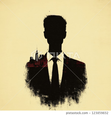 Silhouette Man with City Skyline 123859832