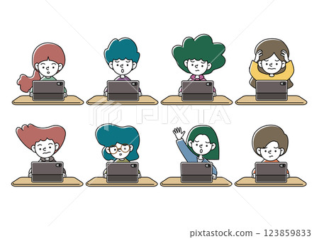 Vector illustration of children studying on tablet devices 123859833