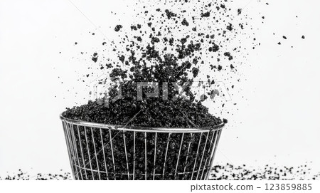 a black and white photo of a bucket filled with dirt a black and white photo of a bucket filled with dirt 123859885