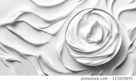 Swirled White Cream Texture in Bowl Close up Detail 123859895