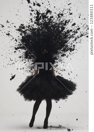 Ink Splash Black Dress Figure Abstract 123860311