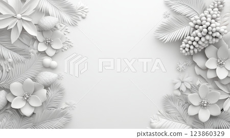 White Floral Paper Cut Frame Design Background 123860329