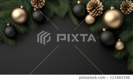 Elegant dark Christmas decoration border 123860396