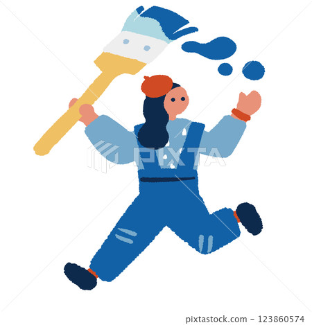 Pop illustration of a woman holding a paint brush Pop illustration of a woman holding a paint brush 123860574