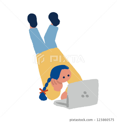 Illustration of a woman using a computer while lying down 123860575
