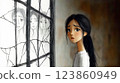 Southeast asian girl feeling sad and looking at broken window 123860949