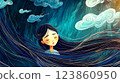 Young asian woman feeling depressed and melancholic with long hair 123860950