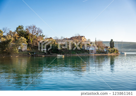 Monastery of St. Michael the Archangel on island in Kotor bay in Montenegro 123861161