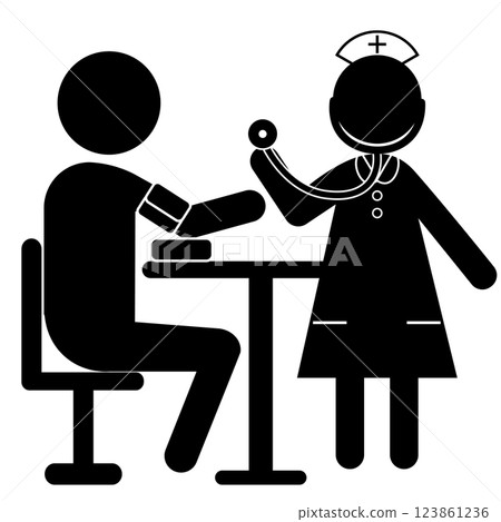 Blood pressure measurement - illustration of a nurse and a patient 123861236
