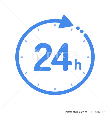 Blue icon with 24h text and a rotating arrow - Simple 24 hour image material Blue icon with 24h text and a rotating arrow - Simple 24 hour image material 123861368