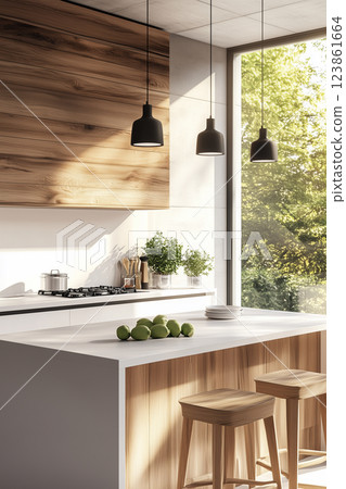 Residential image: Modern island kitchen 123861664